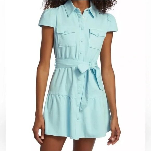 Alice + Olivia Miranda Puff Sleeve Denim Mini Dress in Rockstar Blue Size 4 - Picture 1 of 12